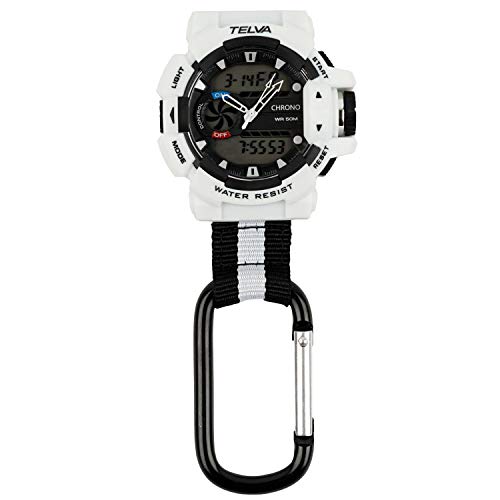 [クレファー] 懐中時計 カラビナウォッチ デジタル アナログ 防水 ストップウォッチ ライト 付き ホワイト AZ-CB-AD078-WT